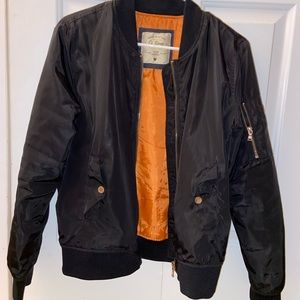 Black Satin Bomber Jacket, Size Medium